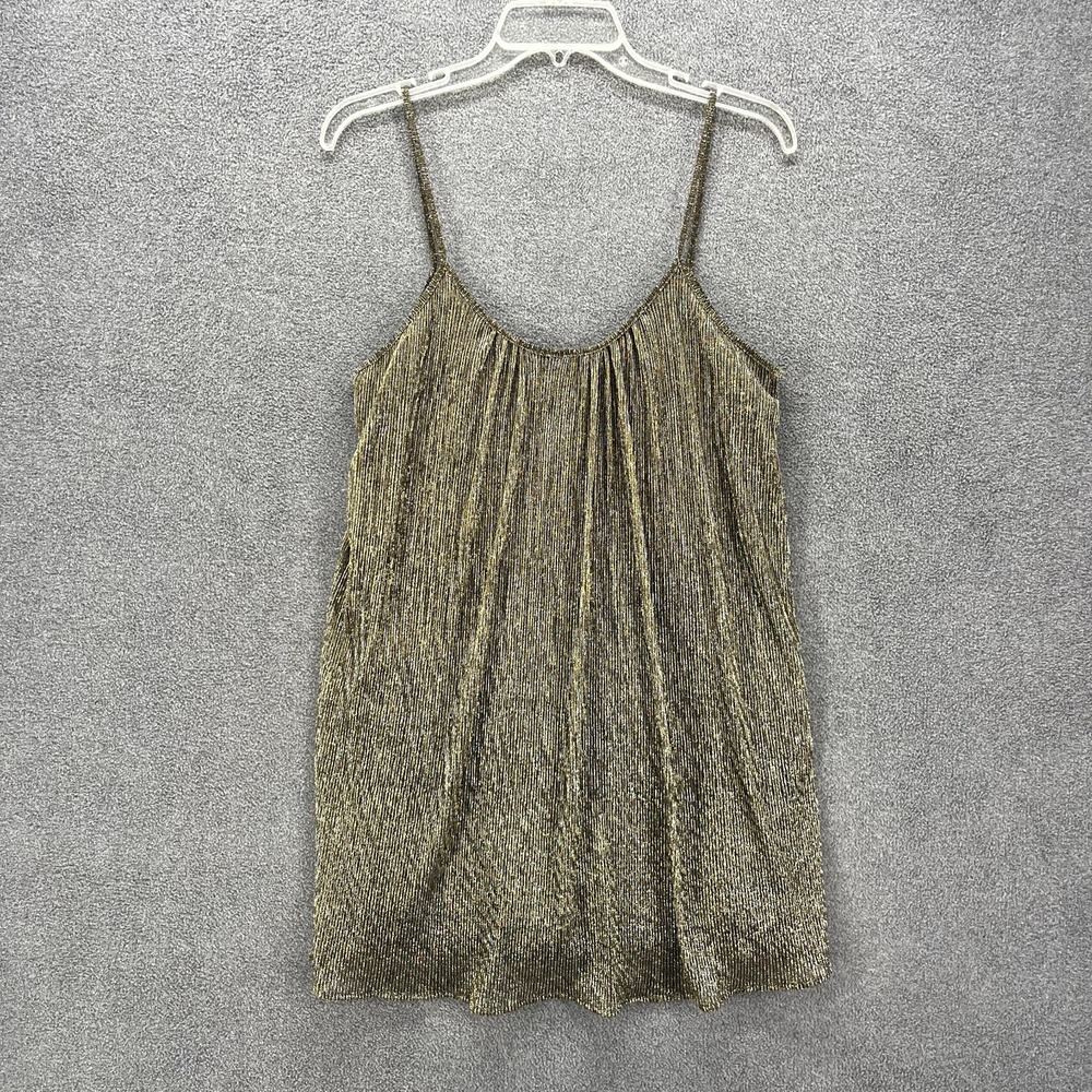 Paper Crane Top womens Small gold‎ black Spaghetti Strap Overlay Shimmer lined